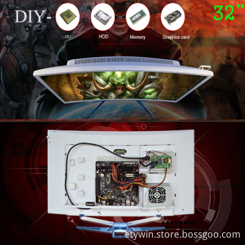 2016 latest design 32 inch curved screen DIY All-in-one barebone pc OEM all in one pc